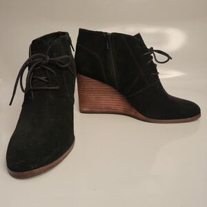 Lucky Brand Black Suede Leather Wedge Heel Shylow Booties 10